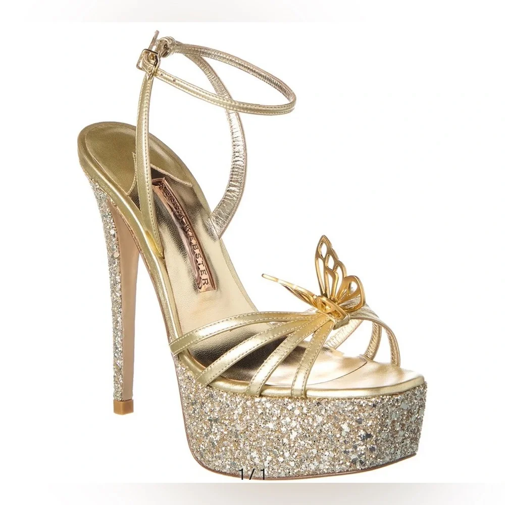 Sophia Webster Mariposa Leather & Glitter Butterfly Platforms - Picture 12 of 13